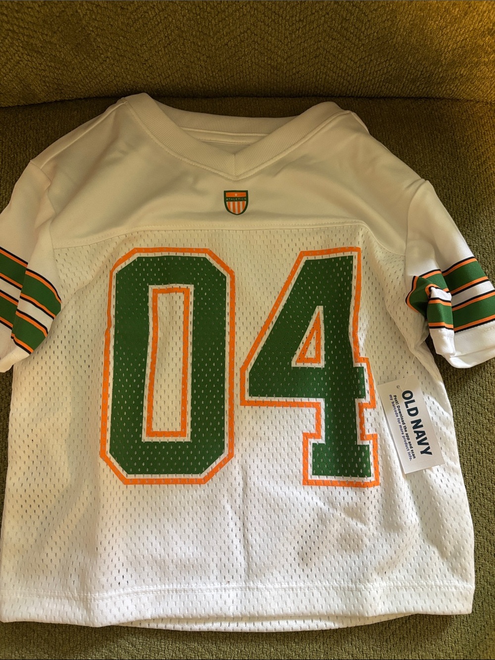 Old Navy White Mesh Jersey with Green & Orange Accents